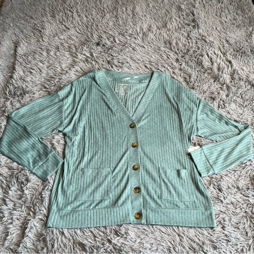 Joyspun Cardigan Womens Small NWT Green Button Down Pockets Soft Ribbed